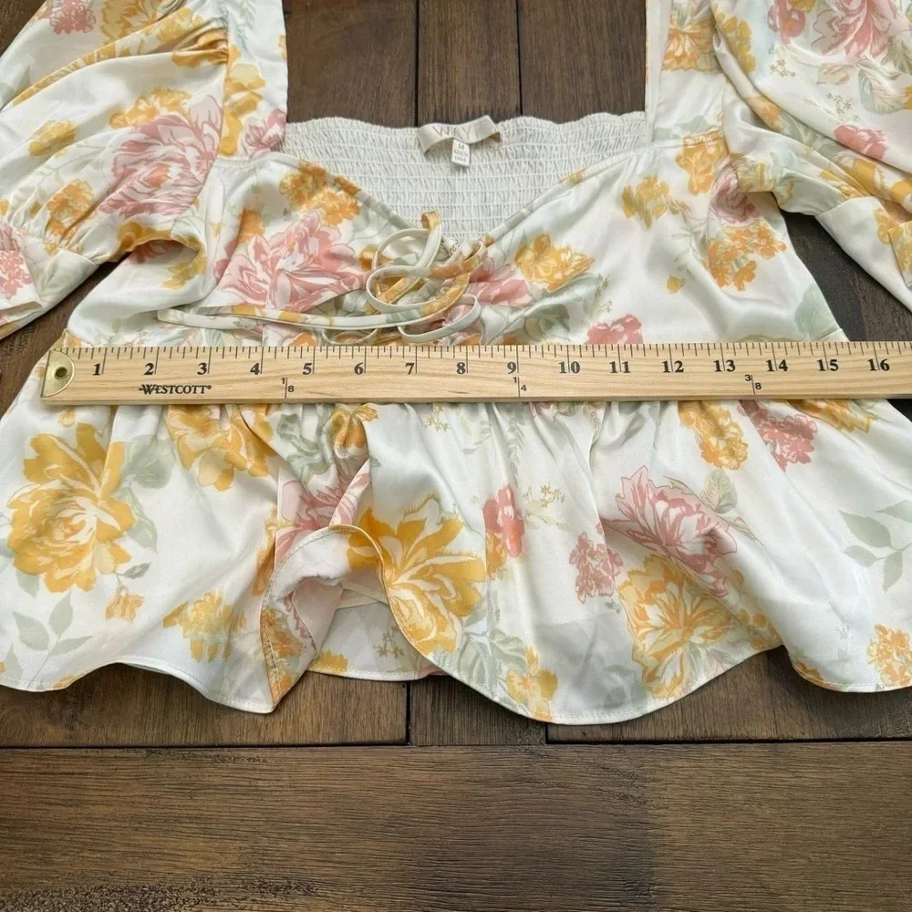 WAYF peasant floral Terry Top in yellow mini roses. Medium. - Picture 8 of 11